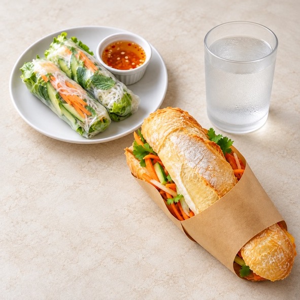 BANH MI CON ENTRADA O POSTRE + BEBIDA